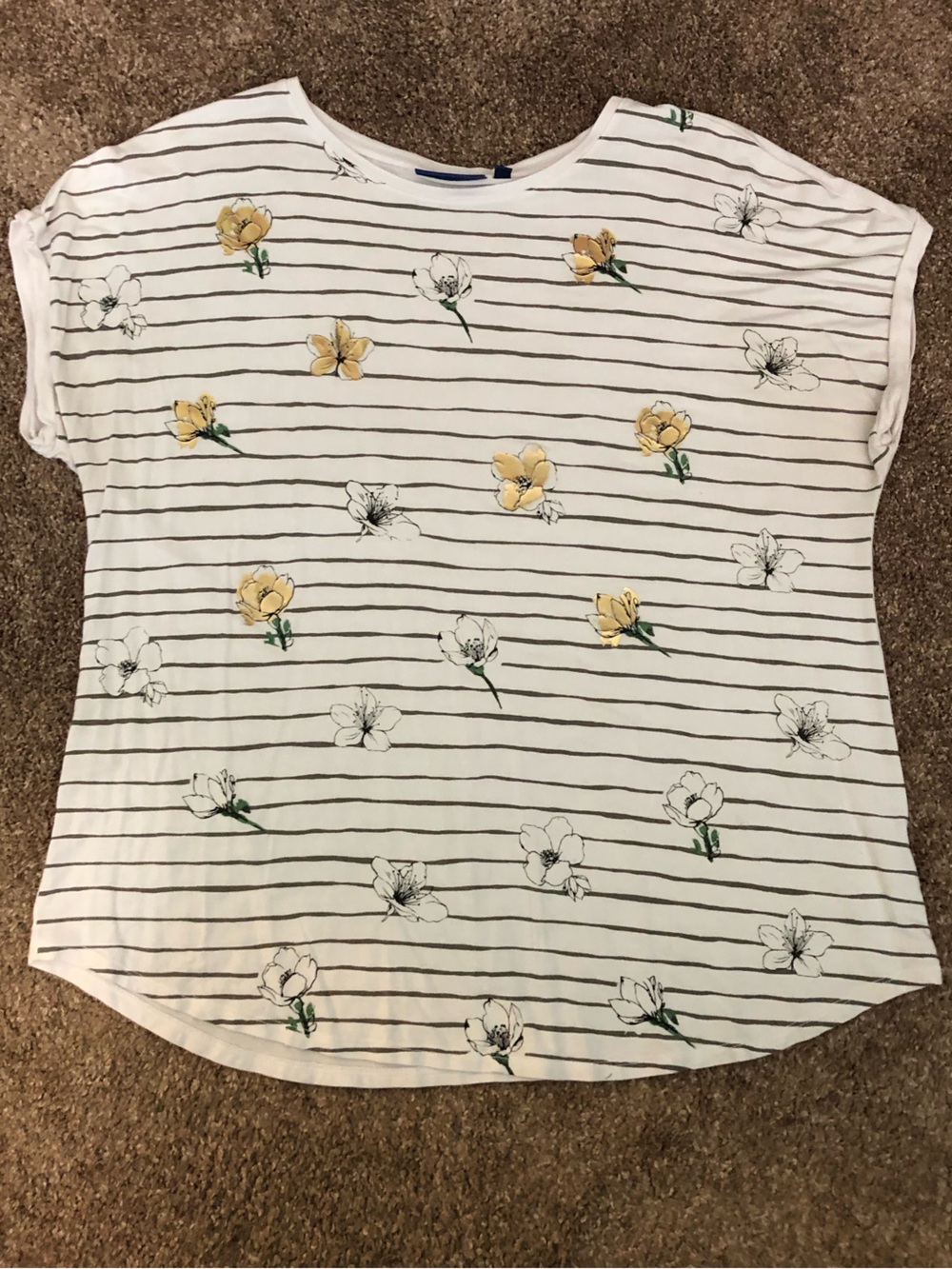 Apt. 9 White Striped Tee with Gold and White Flowers